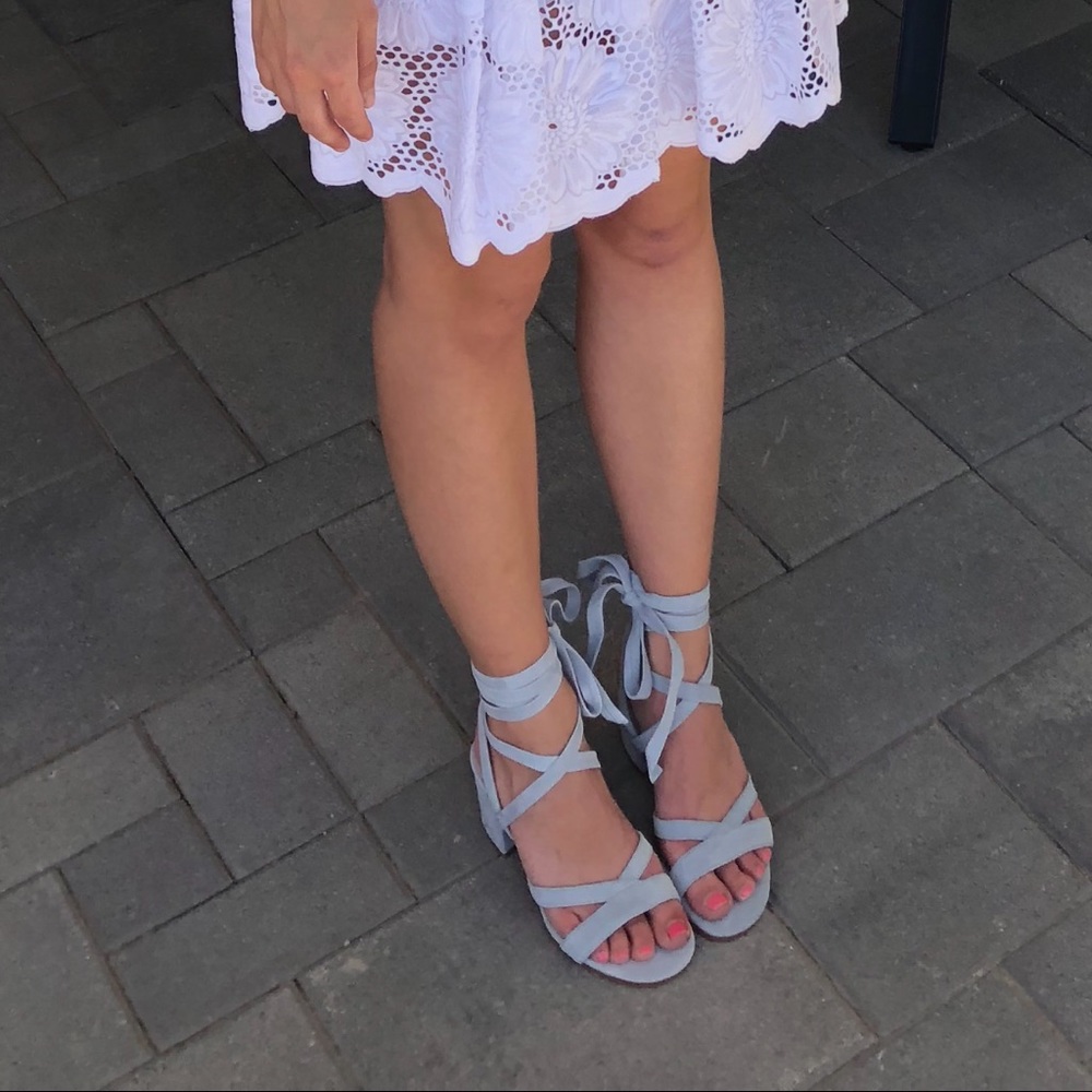 Light Blue Ivanka Trump Wrap Block Heels